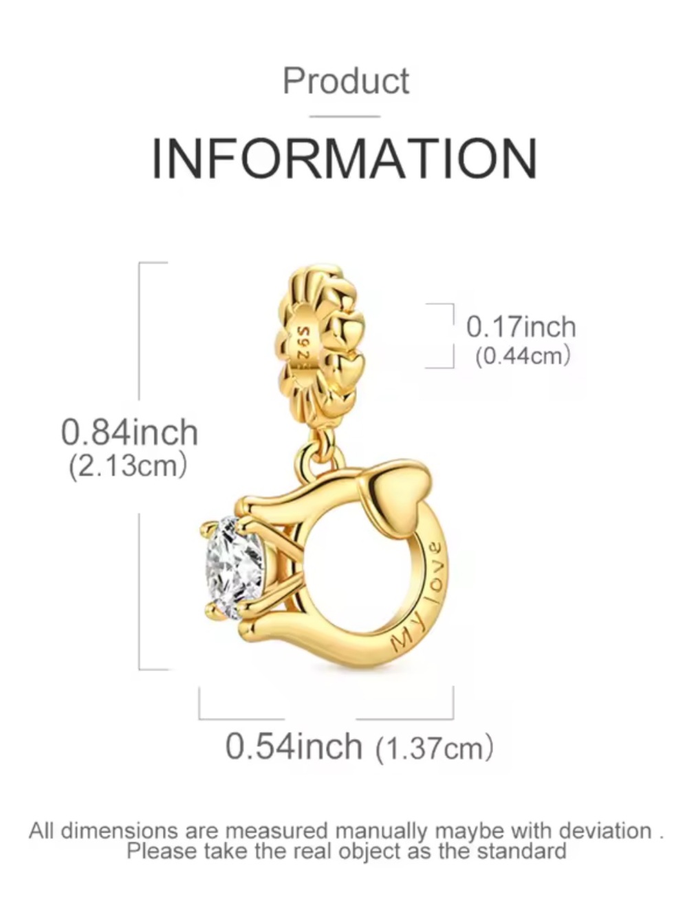 Pandora Gold Heart Ring Dangle Charm with Clear Stone